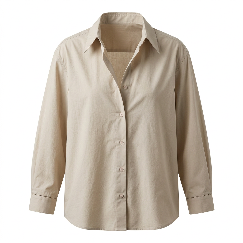 Women’s Relaxed Pure Cotton Button-Down Shirt with Ladder-Stitch Detail-Vyana Collective