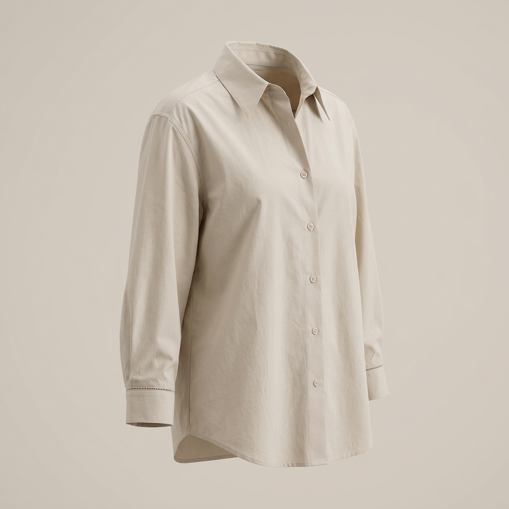 Women’s Relaxed Pure Cotton Button-Down Shirt with Ladder-Stitch Detail-Vyana Collective