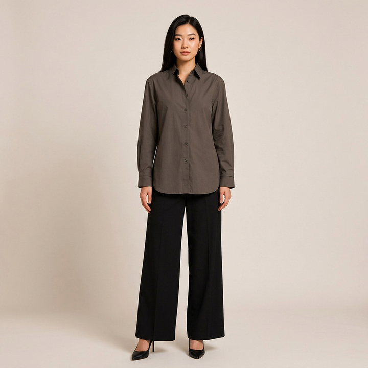 Women’s Relaxed Pure Cotton Button-Down Shirt with Ladder-Stitch Detail-Vyana Collective