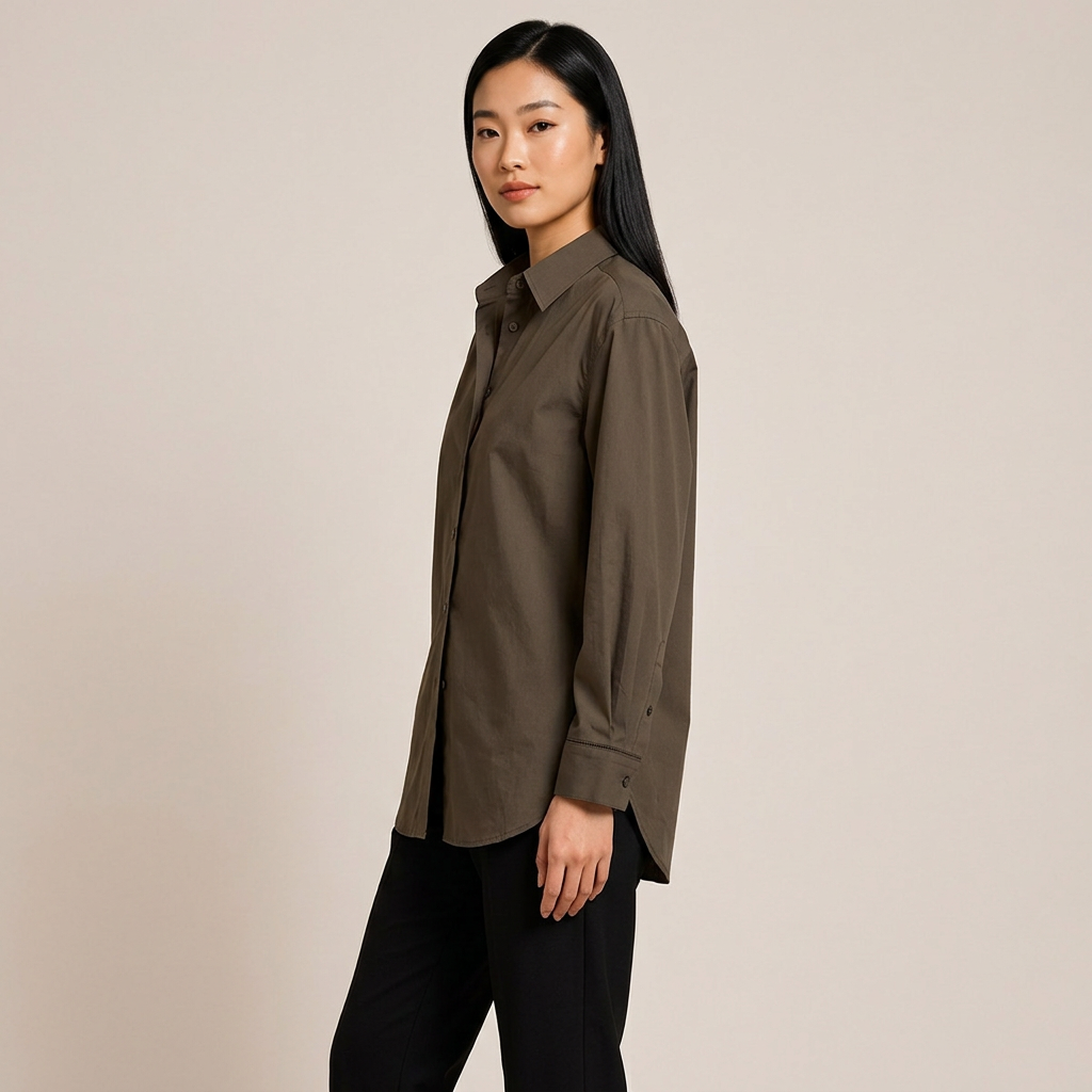 Women’s Relaxed Pure Cotton Button-Down Shirt with Ladder-Stitch Detail-Vyana Collective