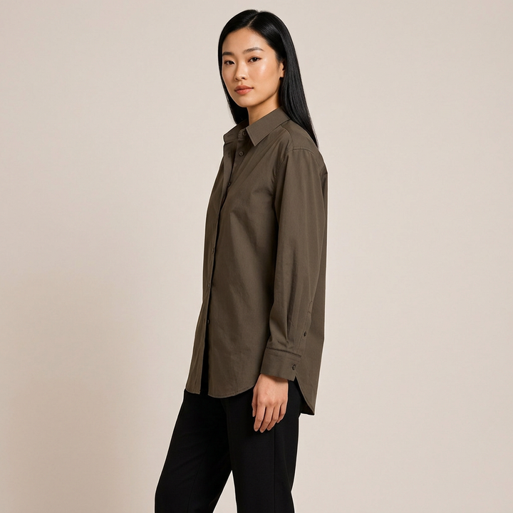 Women’s Relaxed Pure Cotton Button-Down Shirt with Ladder-Stitch Detail-Vyana Collective