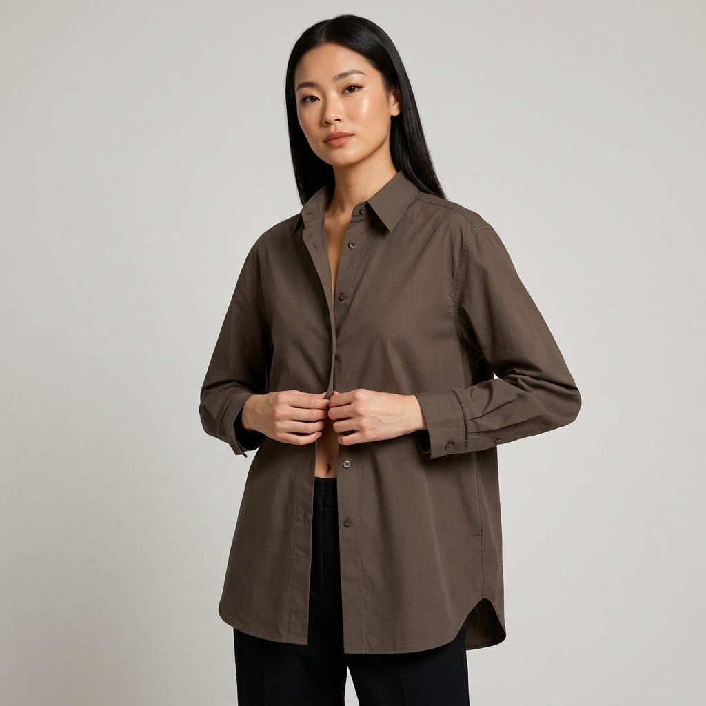 Women’s Relaxed Pure Cotton Button-Down Shirt with Ladder-Stitch Detail-Vyana Collective