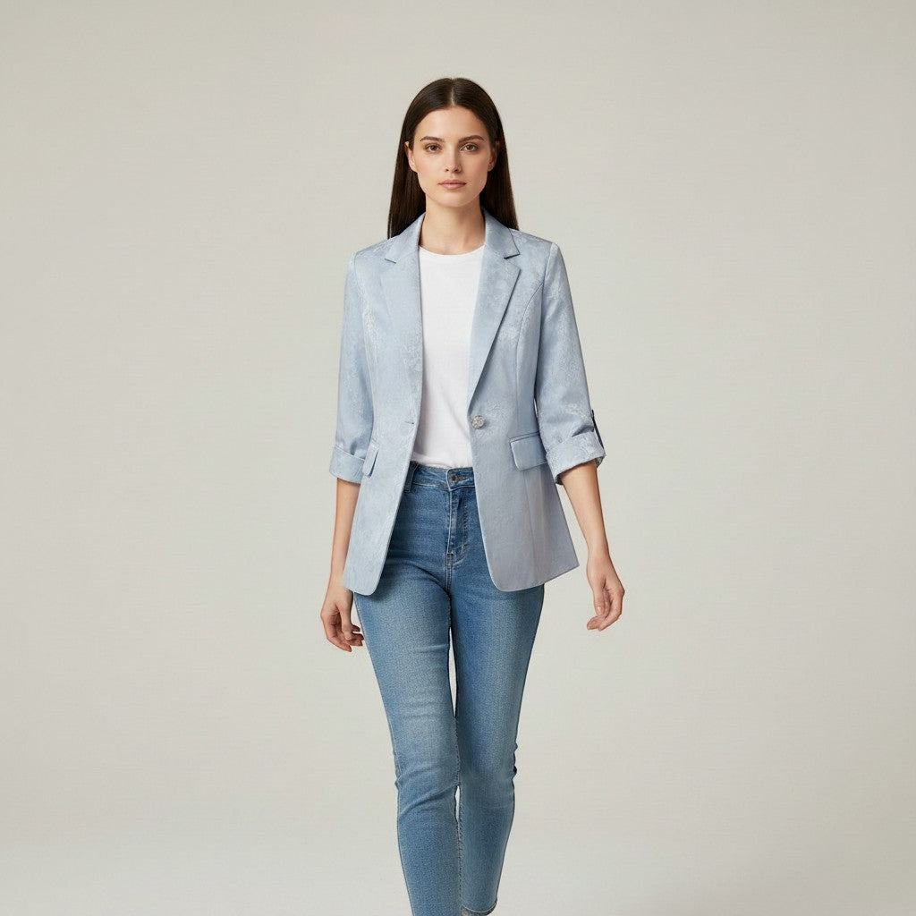 Women's Satin-Look Single Button Blazer Jacket-Vyana Collective