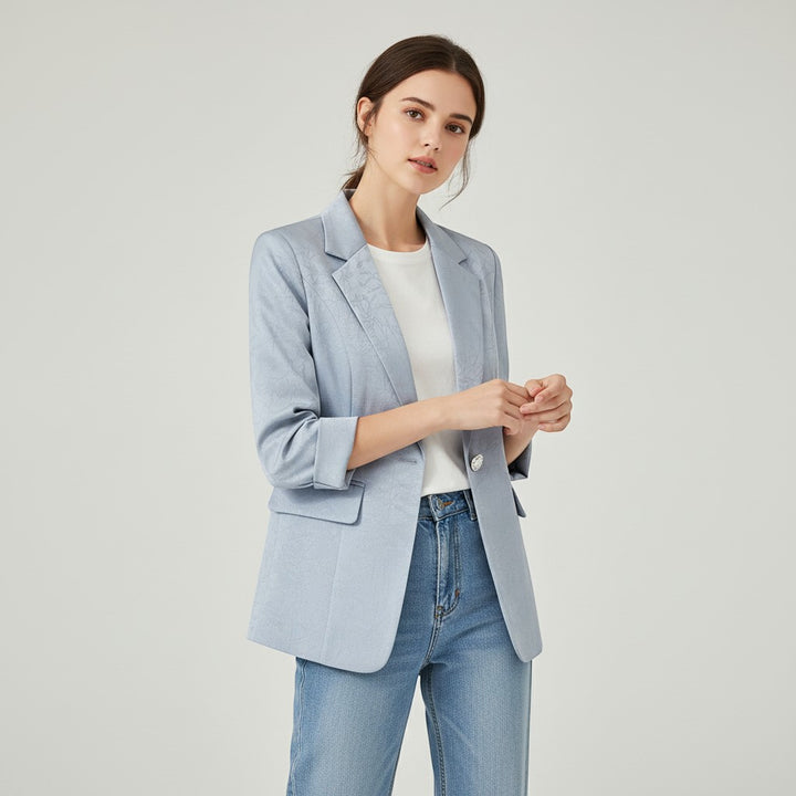 Women's Satin-Look Single Button Blazer Jacket-Vyana Collective