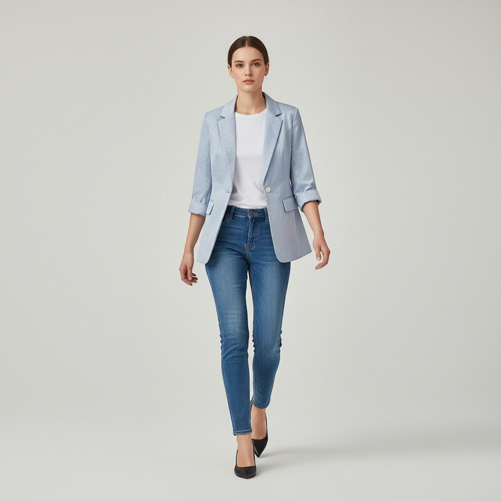 Women's Satin-Look Single Button Blazer Jacket-Vyana Collective