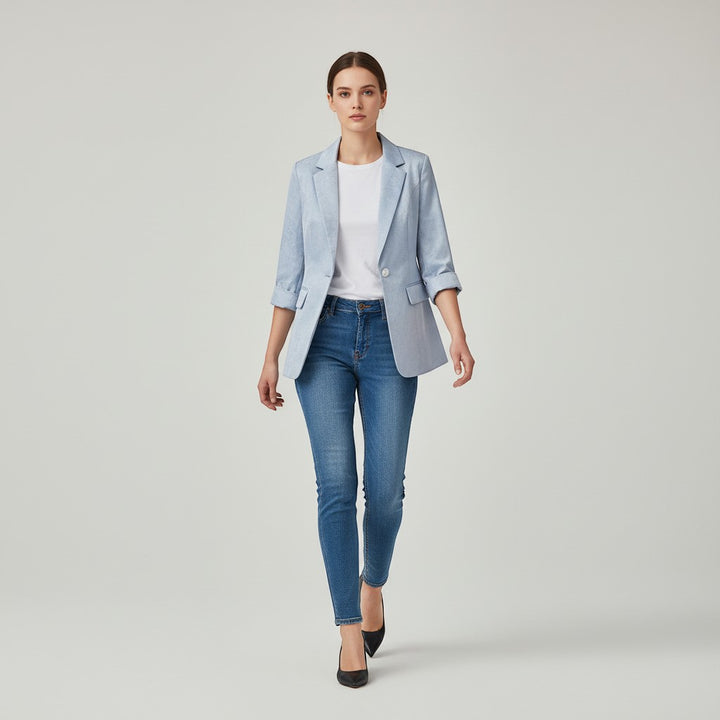 Women's Satin-Look Single Button Blazer Jacket-Vyana Collective