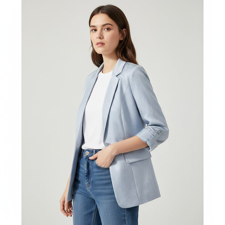 Women's Satin-Look Single Button Blazer Jacket-Vyana Collective