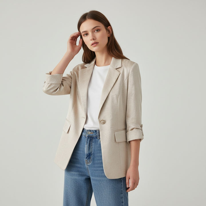 Women's Satin-Look Single Button Blazer Jacket-Vyana Collective