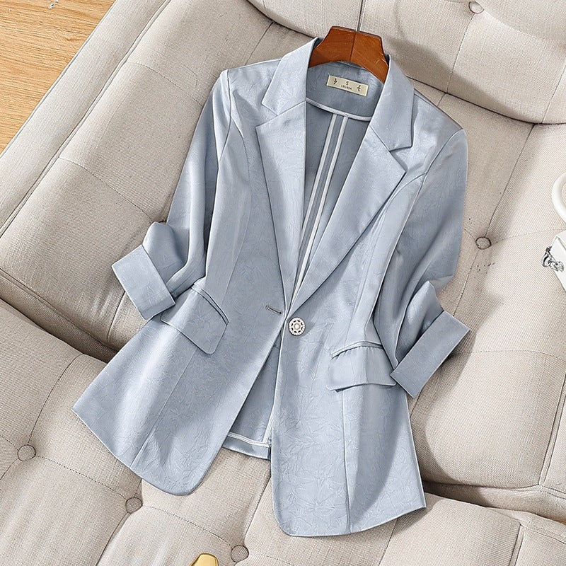 Women's Satin-Look Single Button Blazer Jacket-Vyana Collective