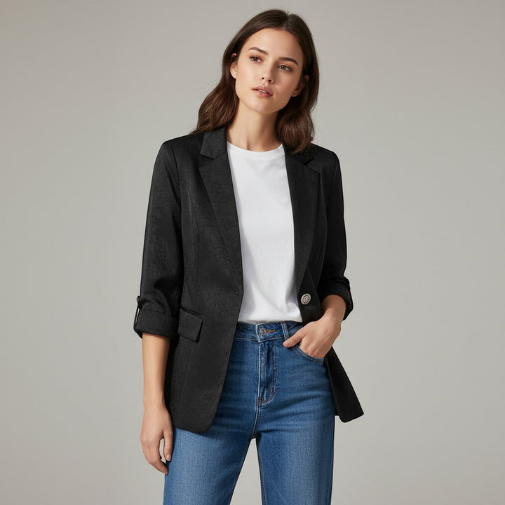 Women's Satin-Look Single Button Blazer Jacket-Vyana Collective