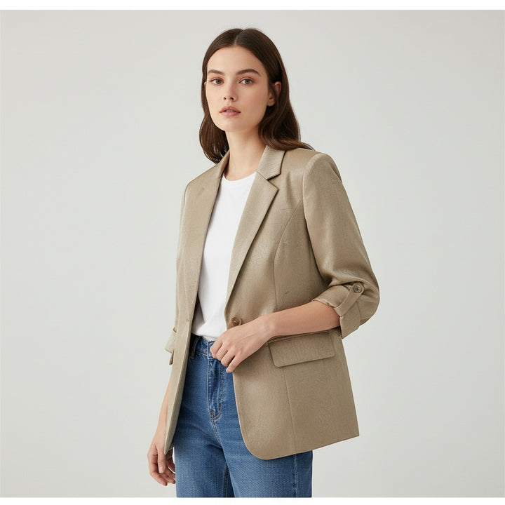 Women's Satin-Look Single Button Blazer Jacket-Vyana Collective