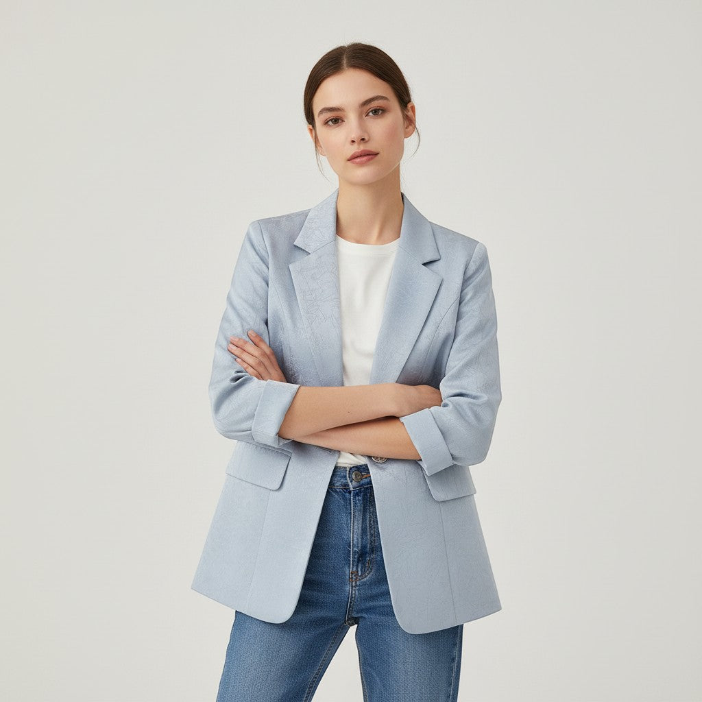 Women's Satin-Look Single Button Blazer Jacket-Vyana Collective