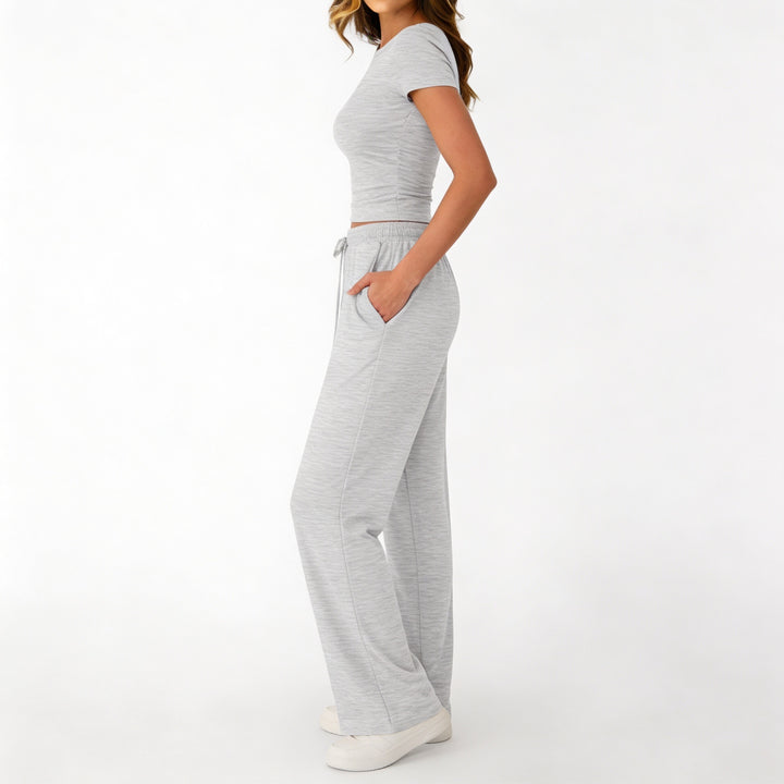 Women’s Short Sleeve Crop Top and Drawstring Pants Two Piece Lounge Set-Vyana Collective