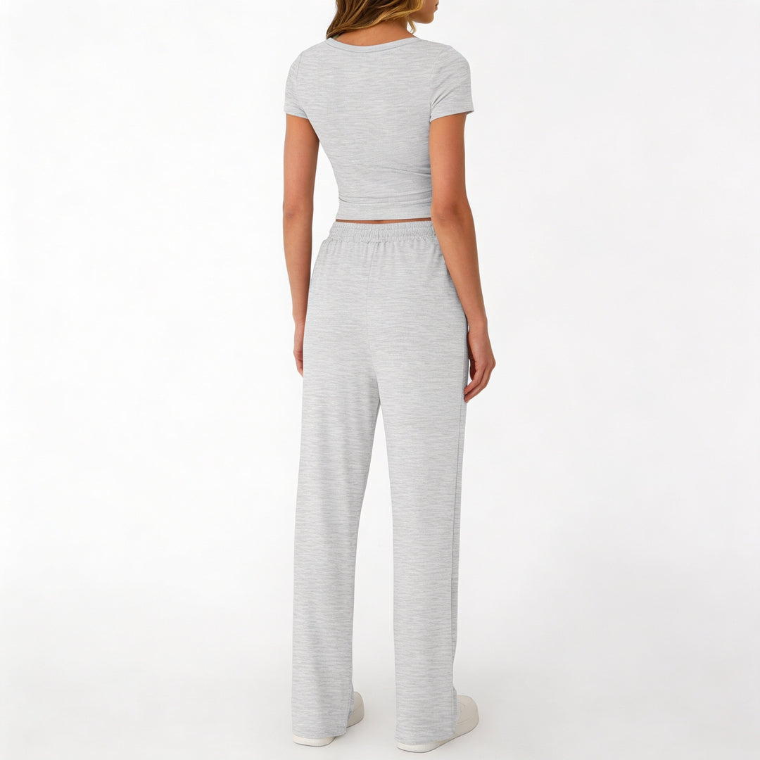 Women’s Short Sleeve Crop Top and Drawstring Pants Two Piece Lounge Set-Vyana Collective