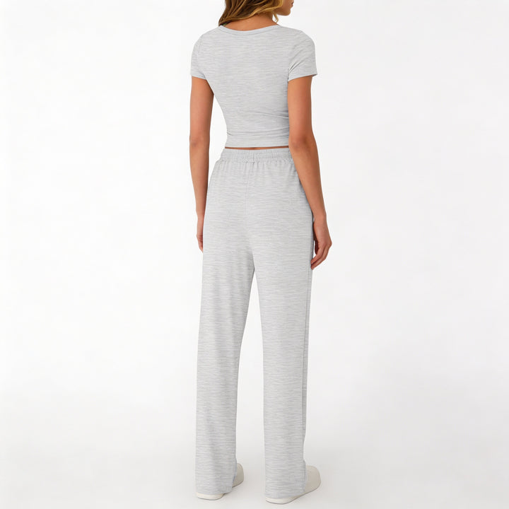 Women’s Short Sleeve Crop Top and Drawstring Pants Two Piece Lounge Set-Vyana Collective