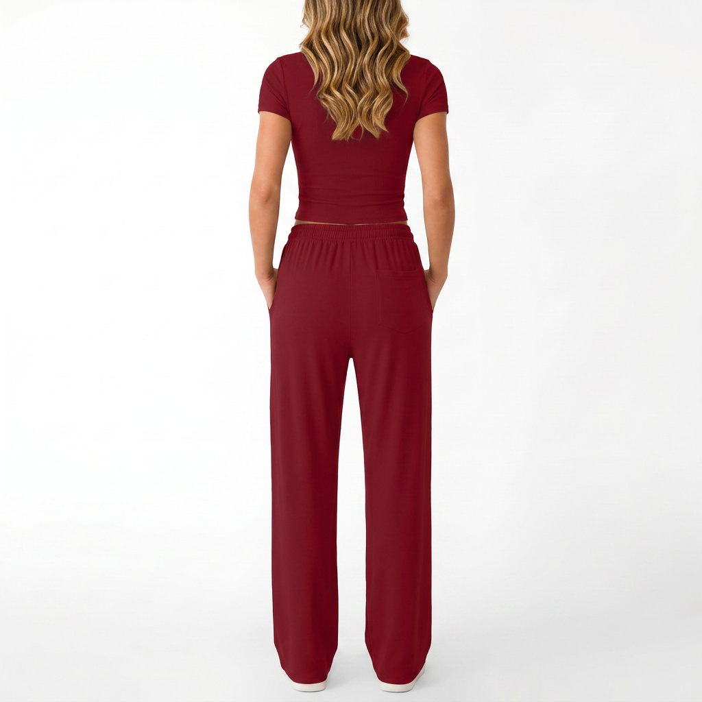 Women’s Short Sleeve Crop Top and Drawstring Pants Two Piece Lounge Set-Vyana Collective