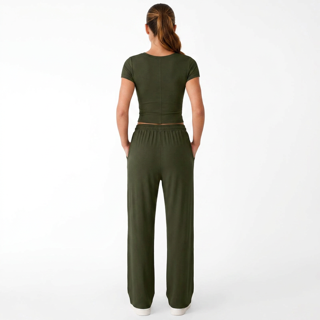 Women’s Short Sleeve Crop Top and Drawstring Pants Two Piece Lounge Set-Vyana Collective