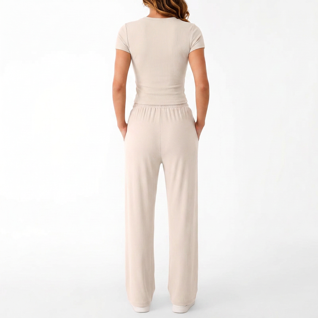 Women’s Short Sleeve Crop Top and Drawstring Pants Two Piece Lounge Set-Vyana Collective