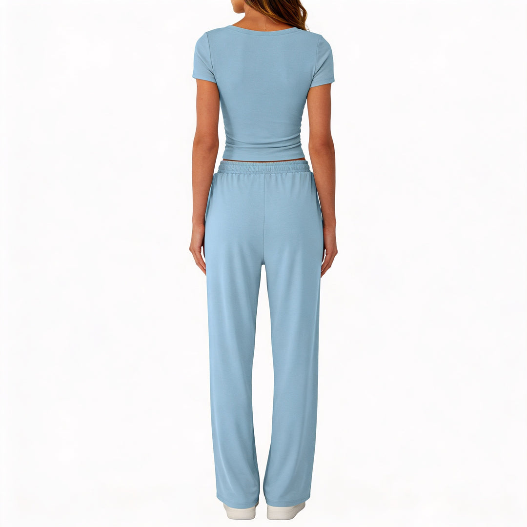 Women’s Short Sleeve Crop Top and Drawstring Pants Two Piece Lounge Set-Vyana Collective