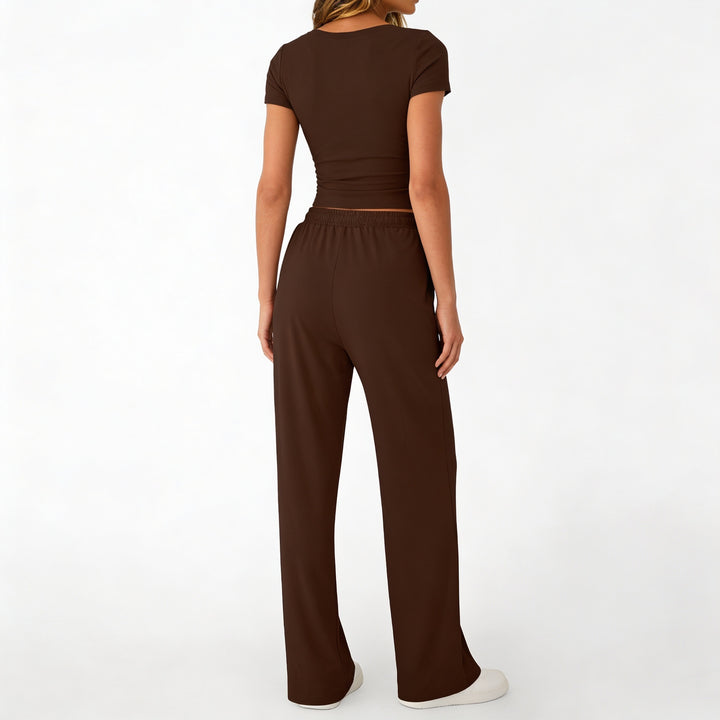 Women’s Short Sleeve Crop Top and Drawstring Pants Two Piece Lounge Set-Vyana Collective