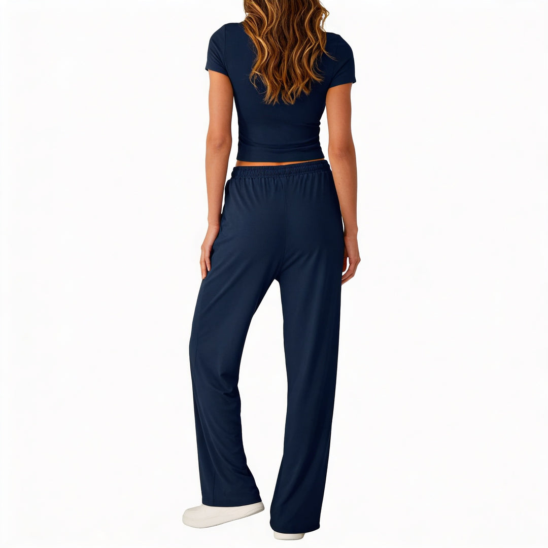 Women’s Short Sleeve Crop Top and Drawstring Pants Two Piece Lounge Set-Vyana Collective