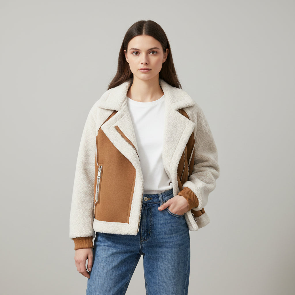 Women’s Short Suede-Style Motorcycle Jacket-Vyana Collective