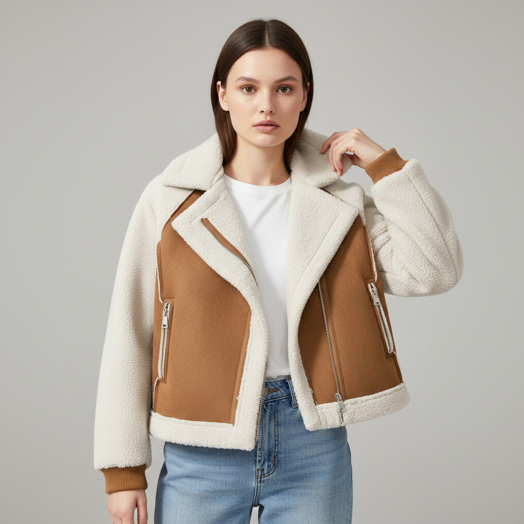 Women’s Short Suede-Style Motorcycle Jacket-Vyana Collective