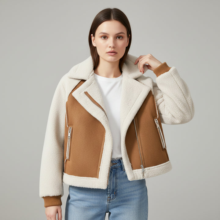 Women’s Short Suede-Style Motorcycle Jacket-Vyana Collective