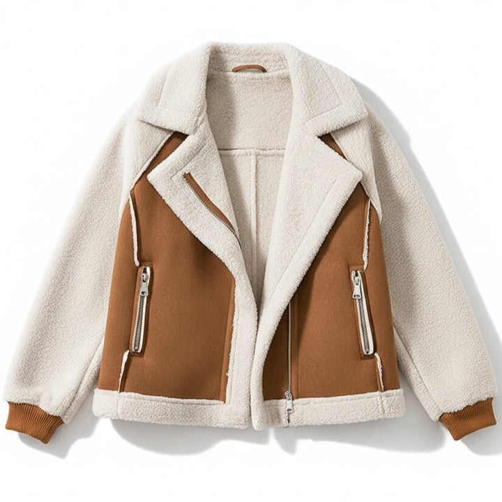 Women’s Short Suede-Style Motorcycle Jacket-Vyana Collective