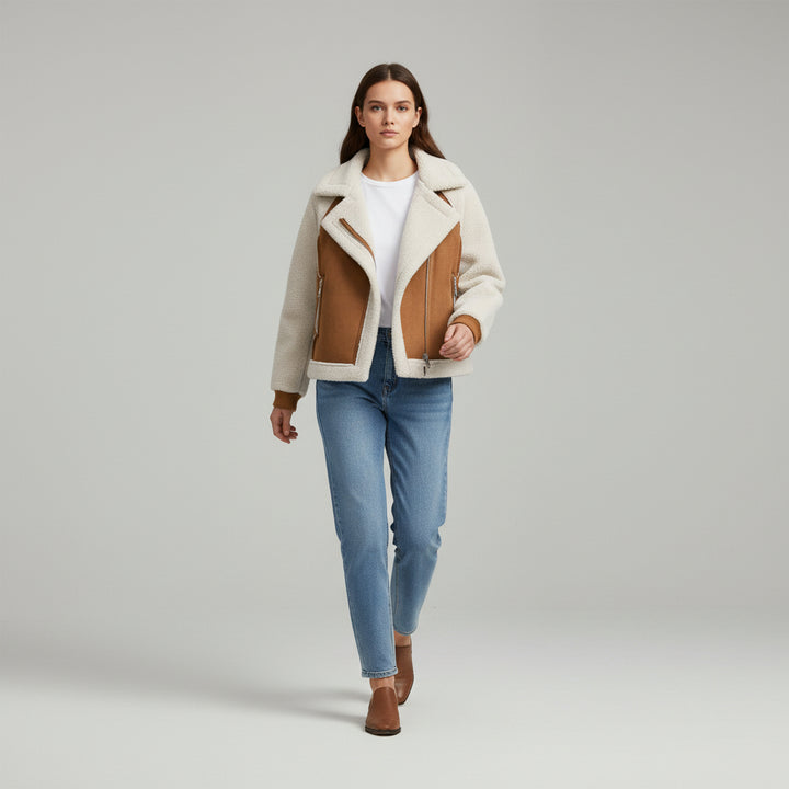 Women’s Short Suede-Style Motorcycle Jacket-Vyana Collective