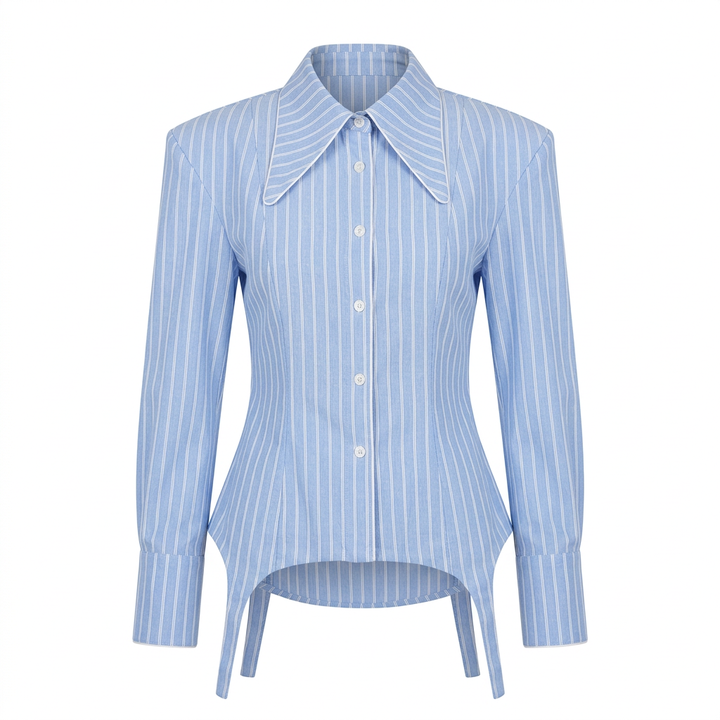 Women’s Sky Blue Striped Structured Shoulder Shirt-Vyana Collective