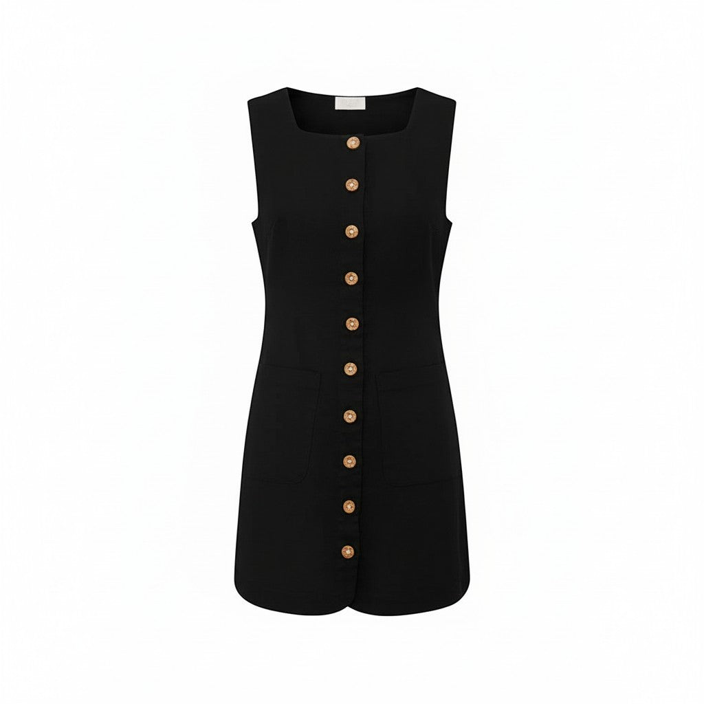 Women's Sleeveless Button Front Dress-Vyana Collective