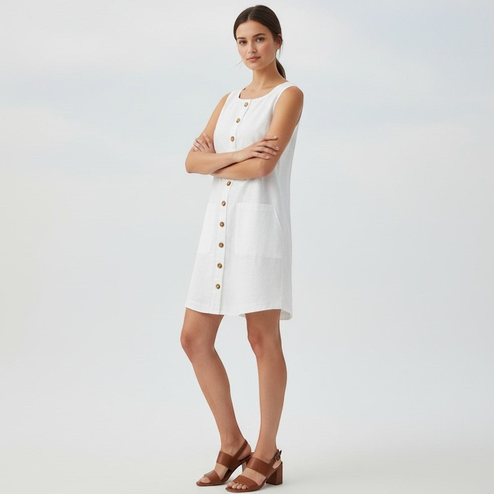 Women's Sleeveless Button Front Dress-Vyana Collective