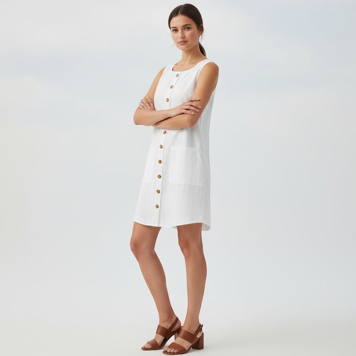 Women's Sleeveless Button Front Dress-Vyana Collective