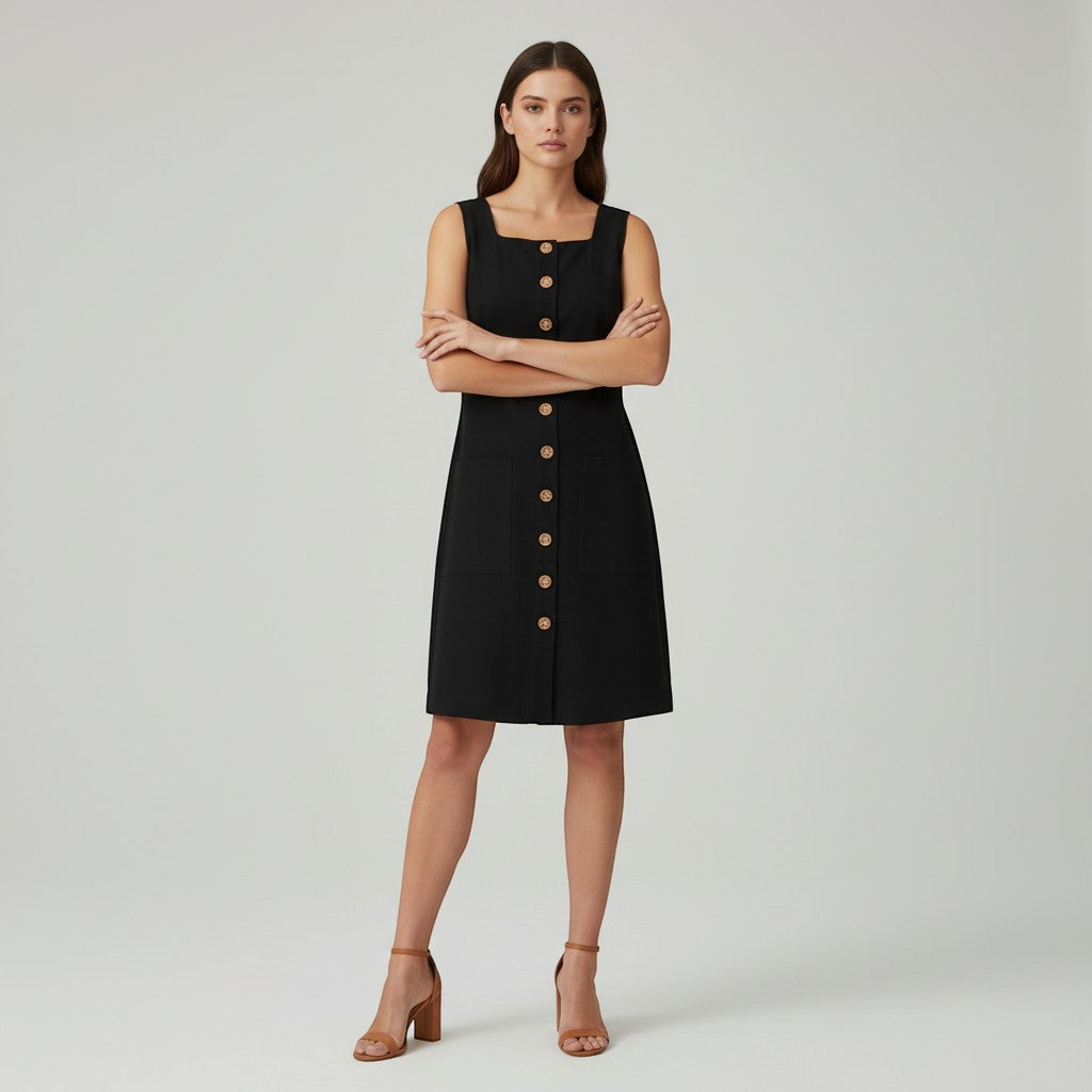 Women's Sleeveless Button Front Dress-Vyana Collective
