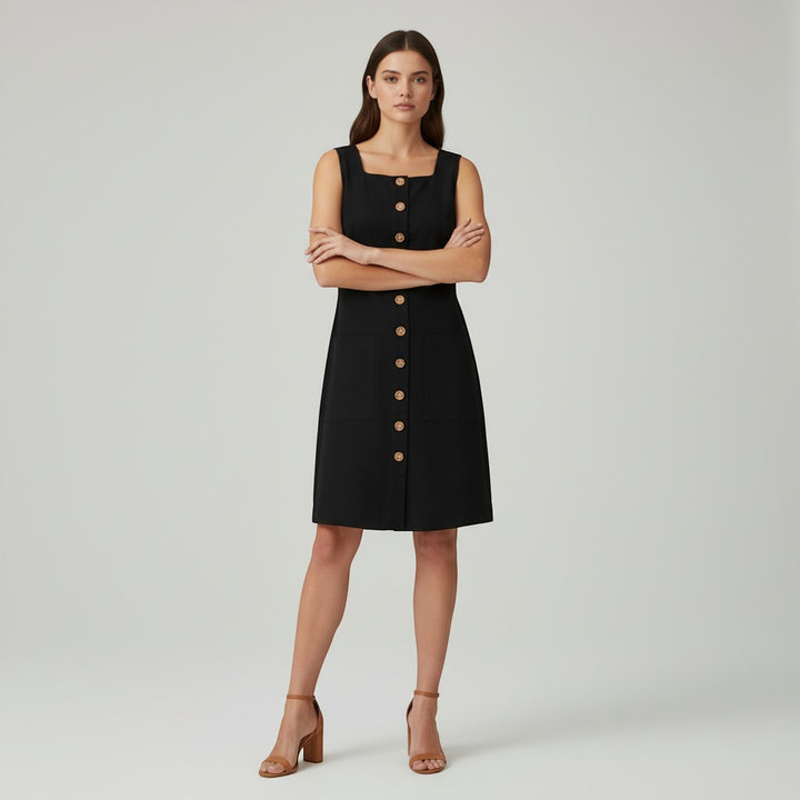 Women's Sleeveless Button Front Dress-Vyana Collective