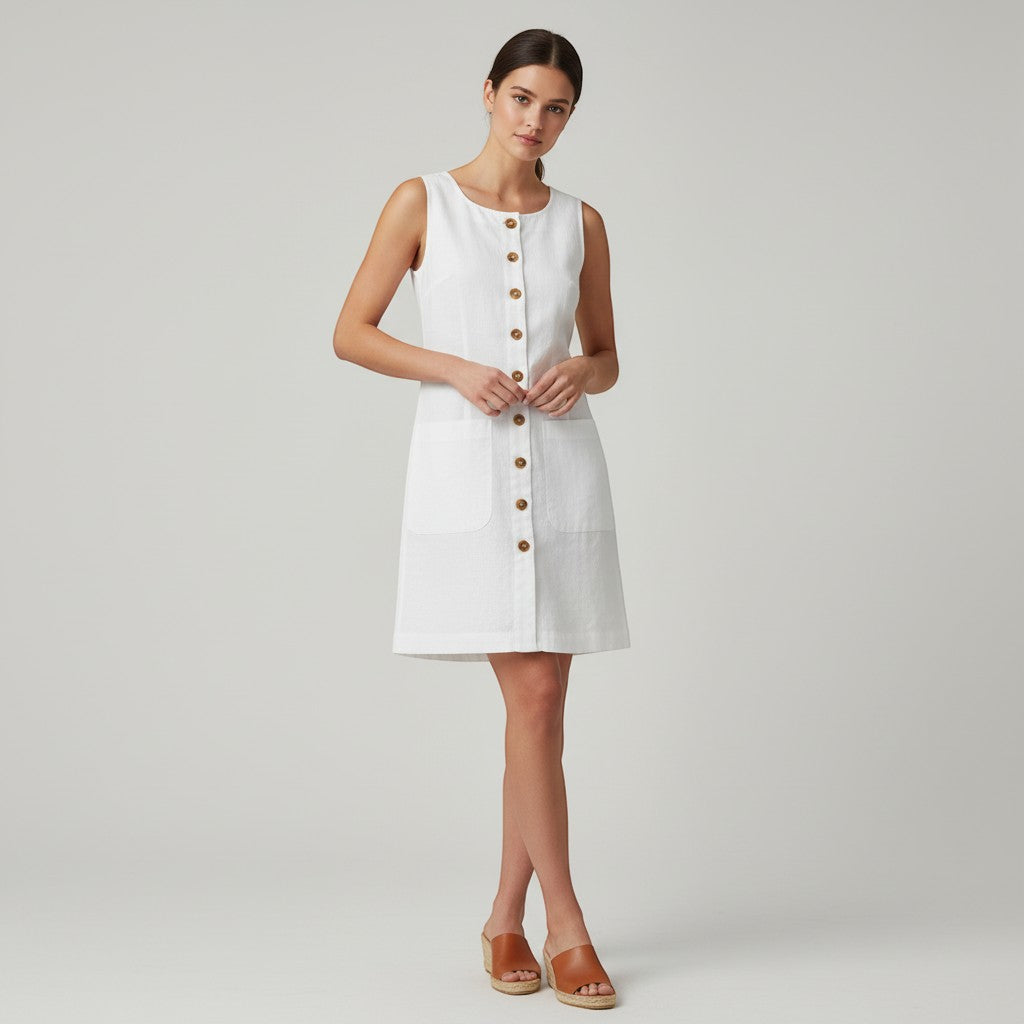 Women's Sleeveless Button Front Dress-Vyana Collective