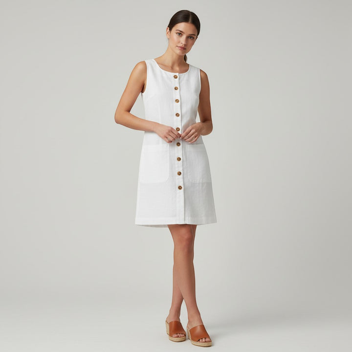 Women's Sleeveless Button Front Dress-Vyana Collective