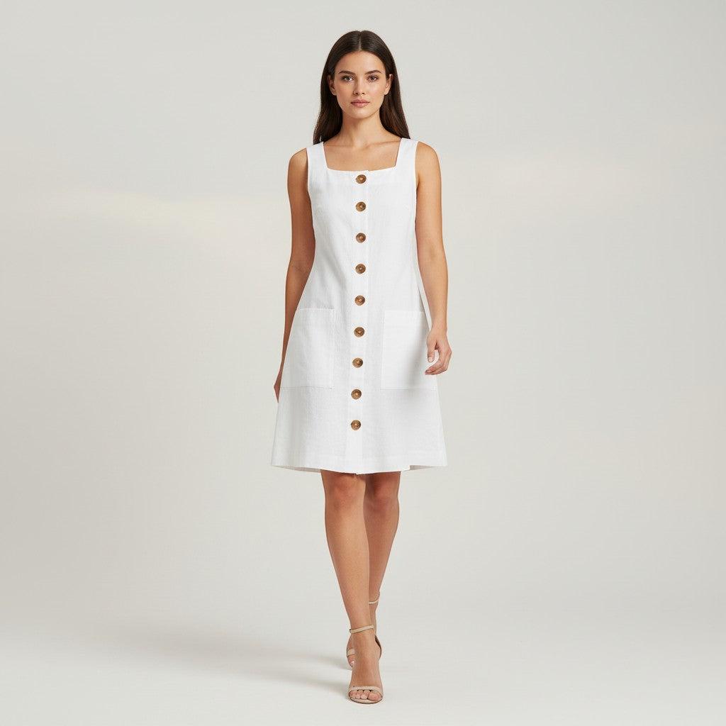 Women's Sleeveless Button Front Dress-Vyana Collective