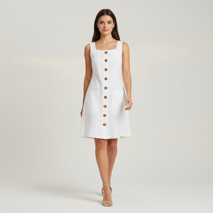 Women's Sleeveless Button Front Dress-Vyana Collective