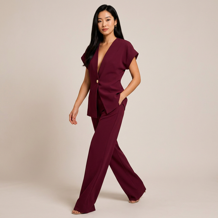 Women's Sleeveless Tailored Top and Wide-Leg Trouser Set-Vyana Collective