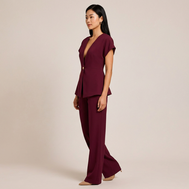 Women's Sleeveless Tailored Top and Wide-Leg Trouser Set-Vyana Collective