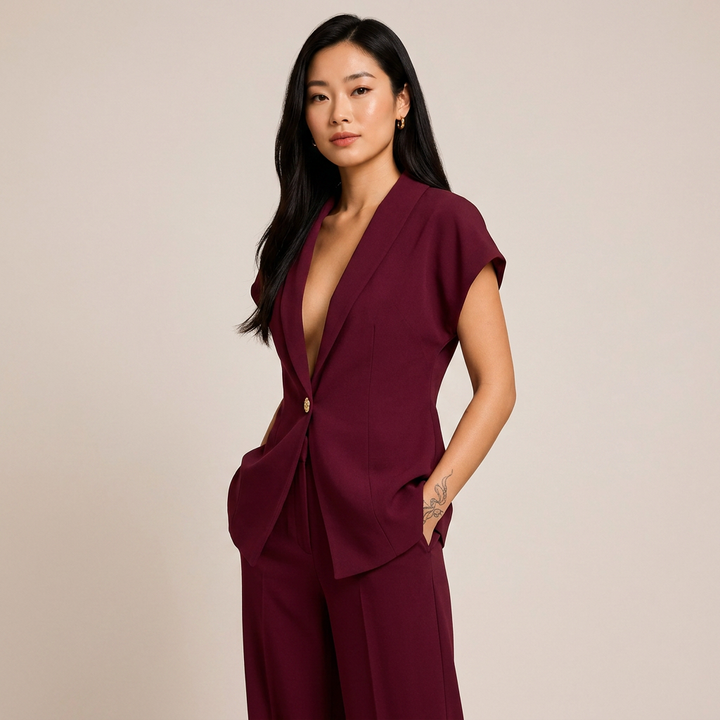 Women's Sleeveless Tailored Top and Wide-Leg Trouser Set-Vyana Collective