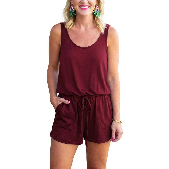 Women’s Sleeveless Tank Top and Drawstring Shorts One Piece Romper-Vyana Collective
