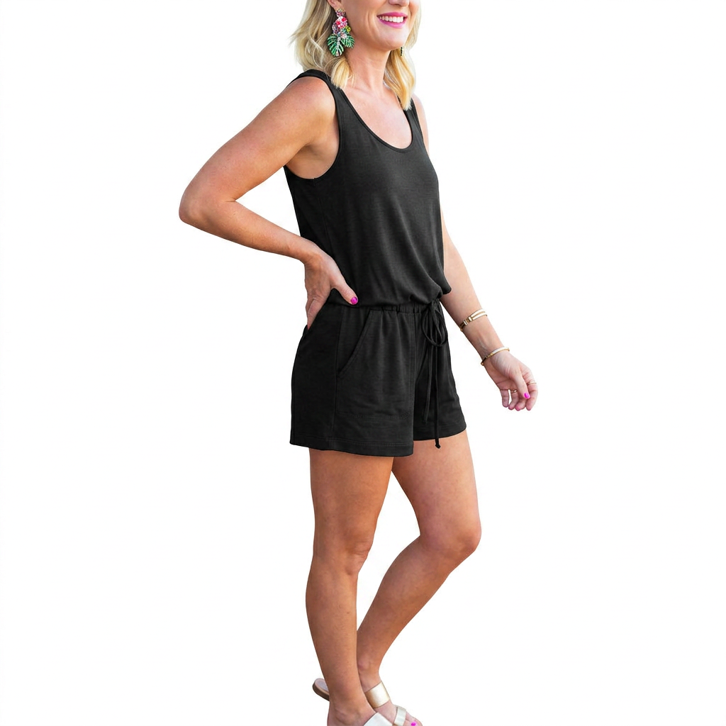 Women’s Sleeveless Tank Top and Drawstring Shorts One Piece Romper-Vyana Collective
