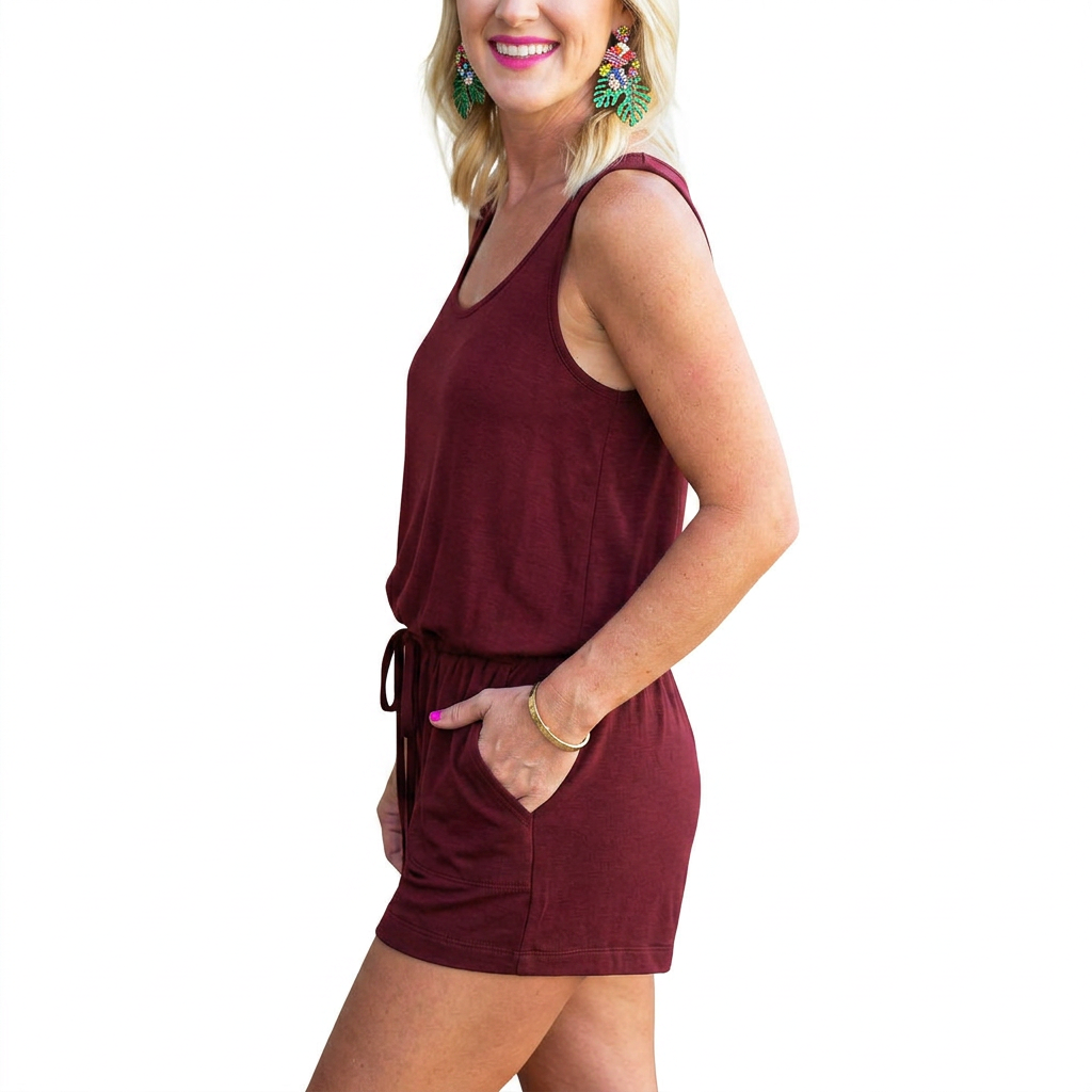 Women’s Sleeveless Tank Top and Drawstring Shorts One Piece Romper-Vyana Collective