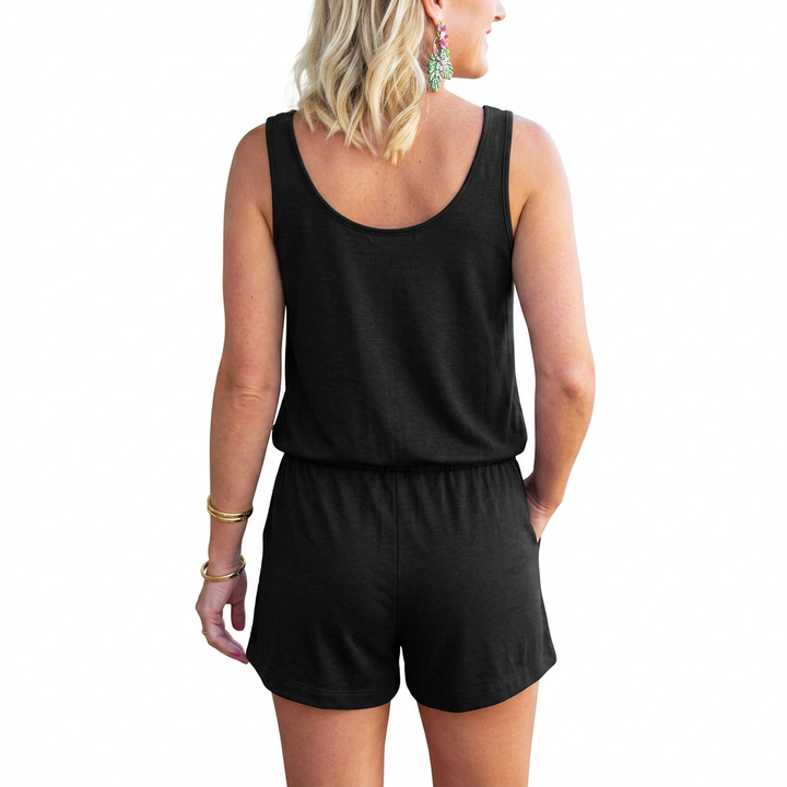 Women’s Sleeveless Tank Top and Drawstring Shorts One Piece Romper-Vyana Collective