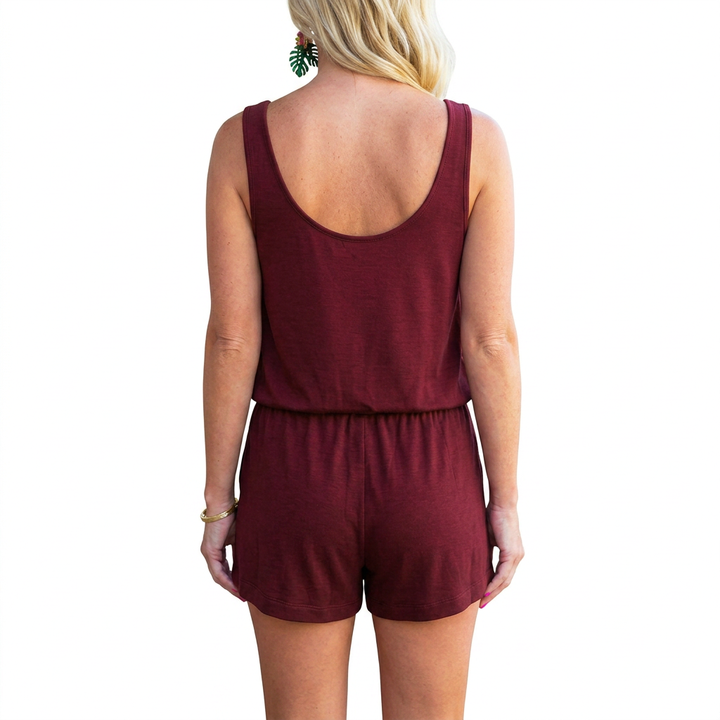 Women’s Sleeveless Tank Top and Drawstring Shorts One Piece Romper-Vyana Collective