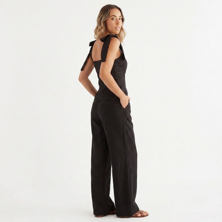 Women’s Sleeveless Tie Strap Vest Top and Wide Leg Pants Two Piece Set-Vyana Collective