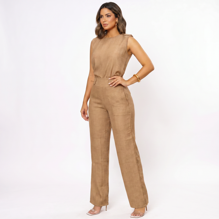 Women’s Sleeveless Top and Wide Leg Pants Two Piece Set with High Waist Fit-Vyana Collective